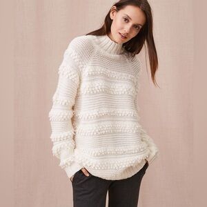 Lou & Grey White Ivory Popcorn Textured Design Knit Sweater